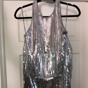 ZARA silver fringe dress NWT